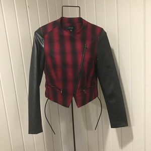Miss Love - Red/Black Plaid Asymmetrical Jacket